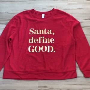 Red Fleece Santa Define Good Metallic Gold Lettering Fleece Sweatshirt NWT XXL